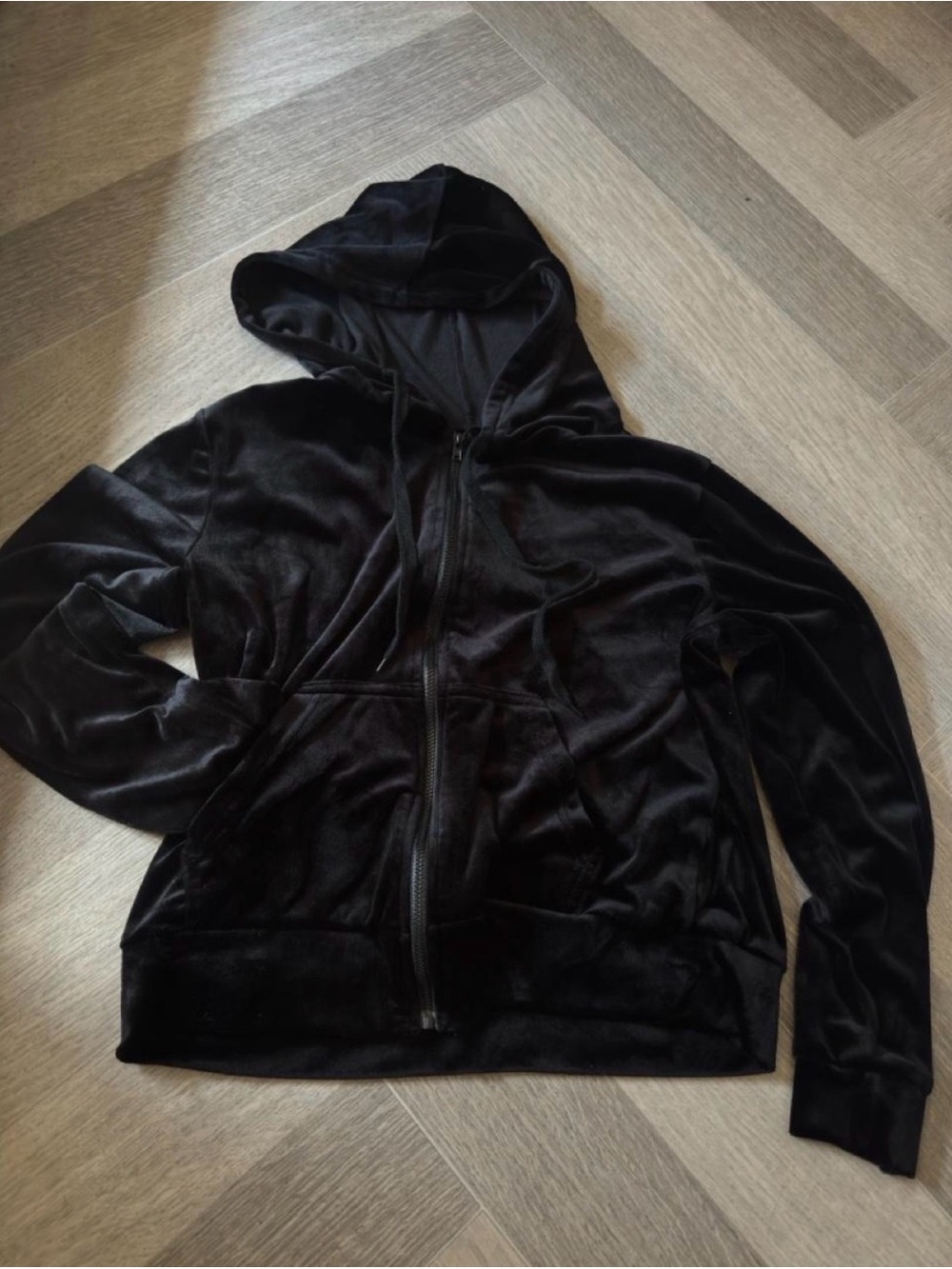 Source Unknown Black Velvet Hooded Zip-Up Jacket